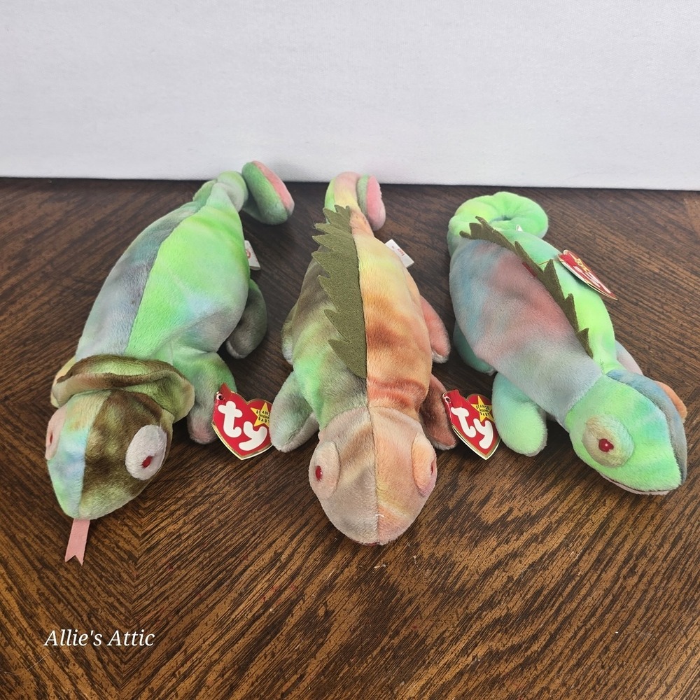 Ty Beanie Babies Lizard Chameleon Plush Stuffed Animal Rainbow Toy 90s Lot